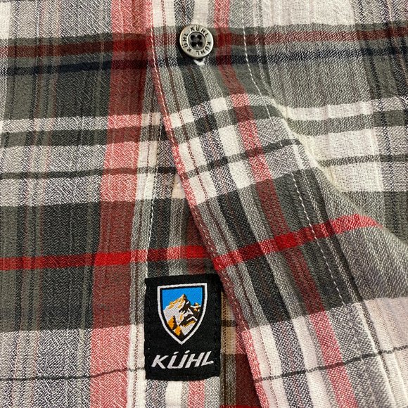 Kuhl 100% Cotton Short Sleeve Button Down Red Gray Plaid Medium M - Picture 3 of 8